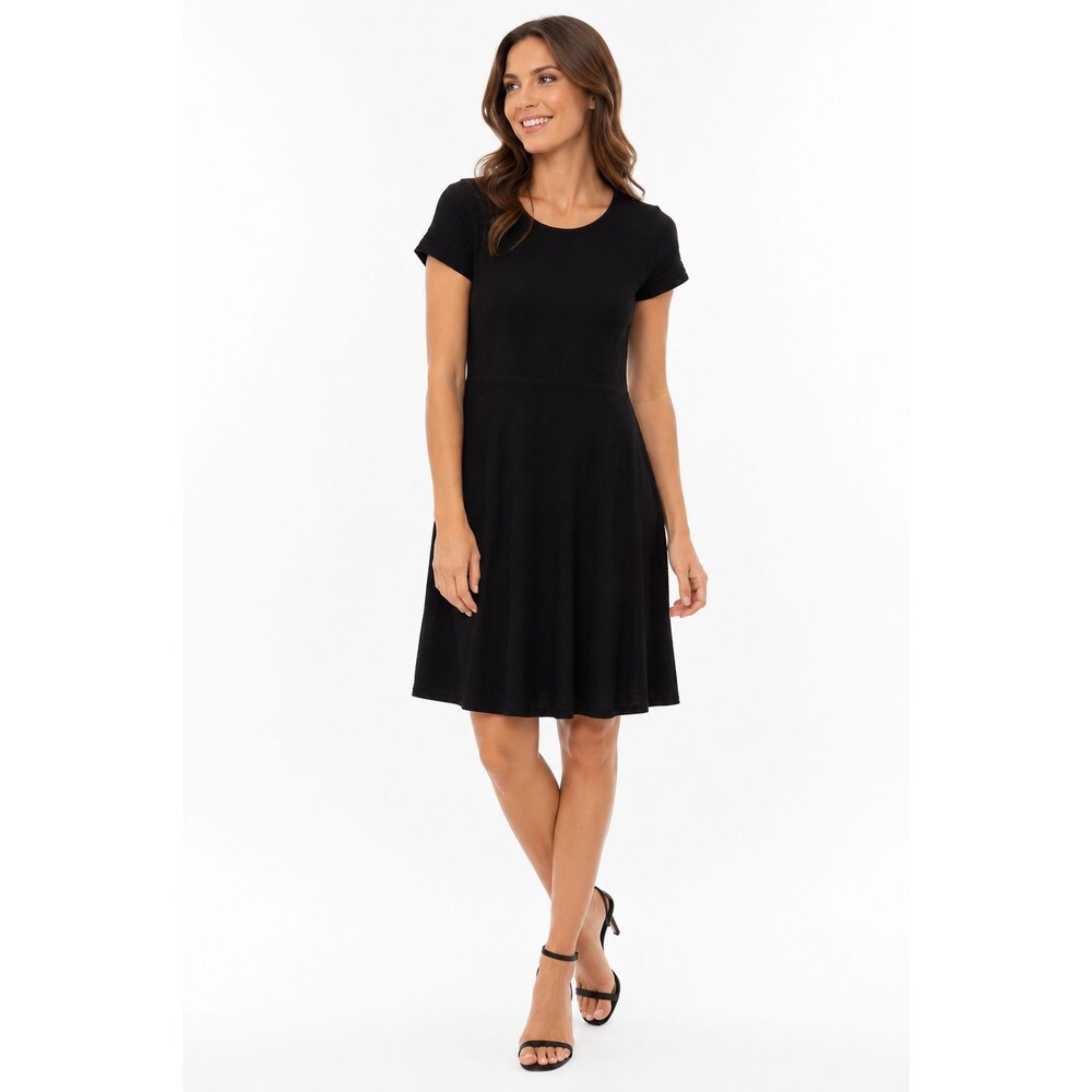 Talbots Woman Dress Size 3x LBD Knit Black Textured Geometric Print Short Sleeve